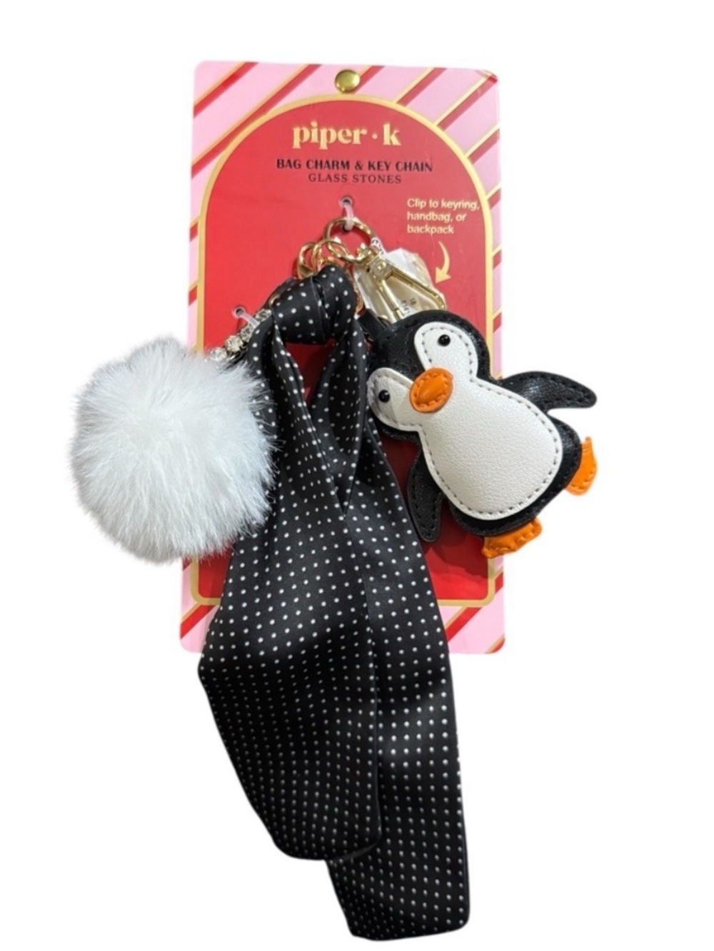 Piper Black and Gold Polka Dot Bag Charm Key Chain